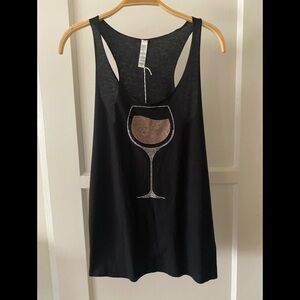 Rhinestone Rose Huge Glass of Wine Ladies Tank Top